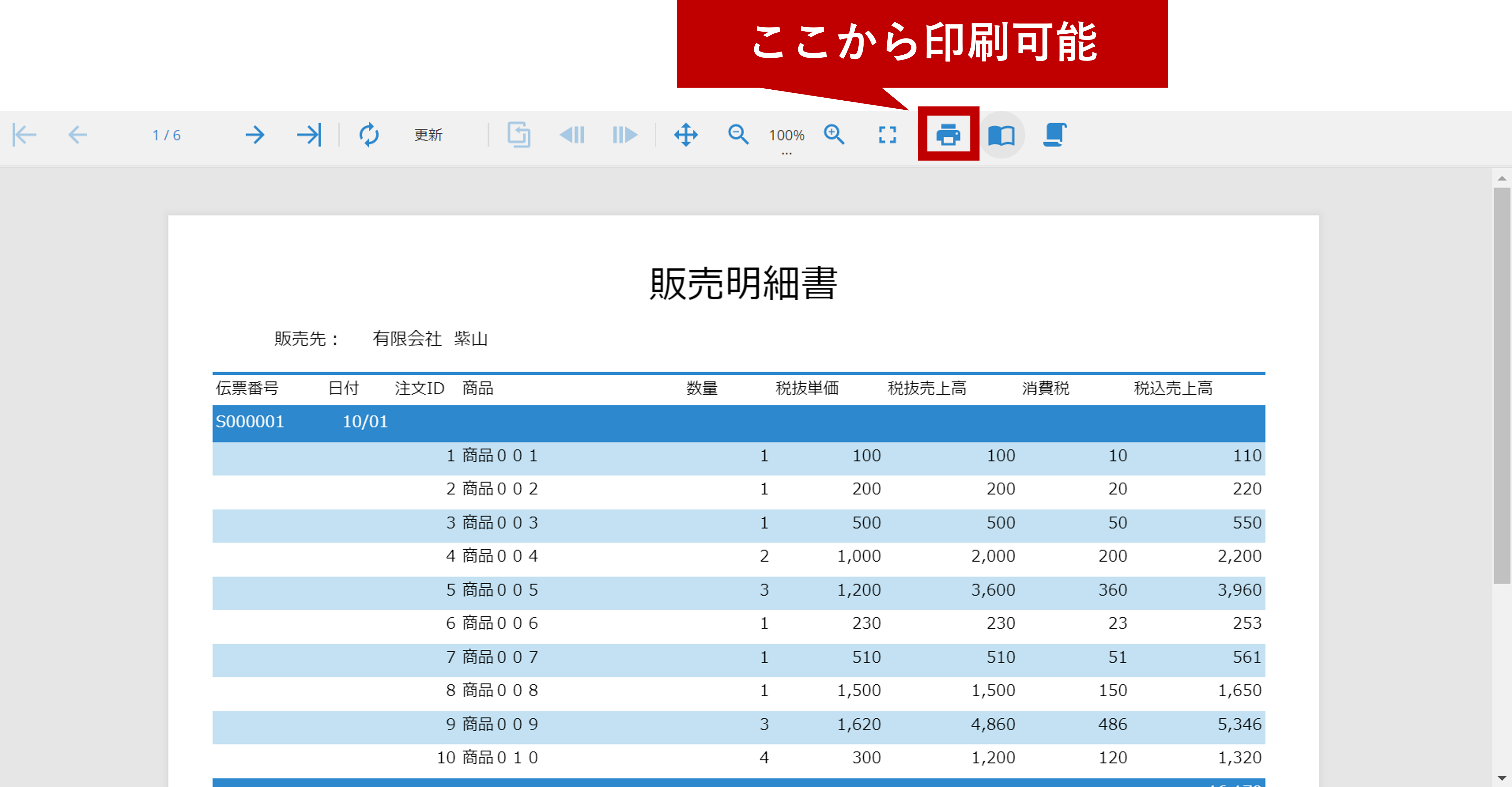 ビューワでレポートを表示