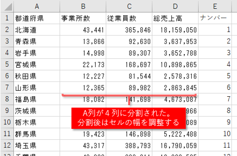 区切り文字データ分割後