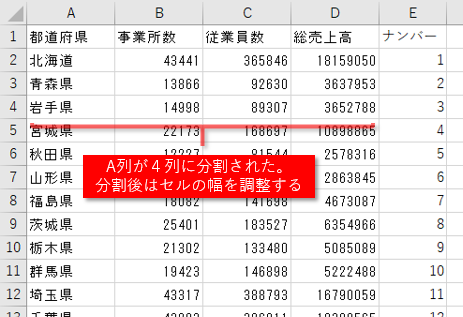 固定長データ分割後