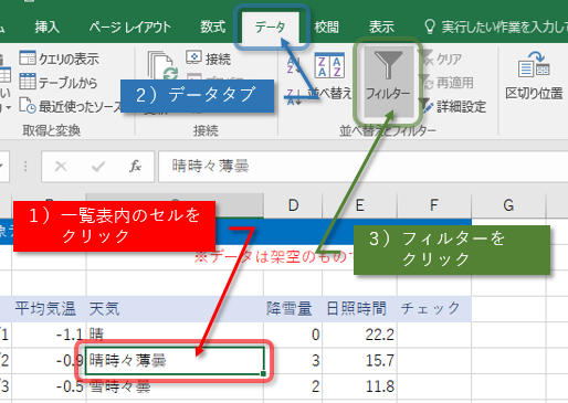 フィルターの設定