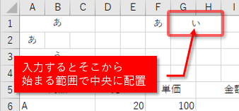 選択範囲内で中央