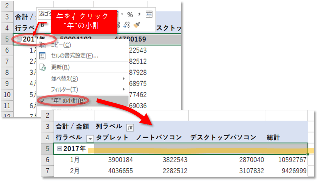 年小計の削除