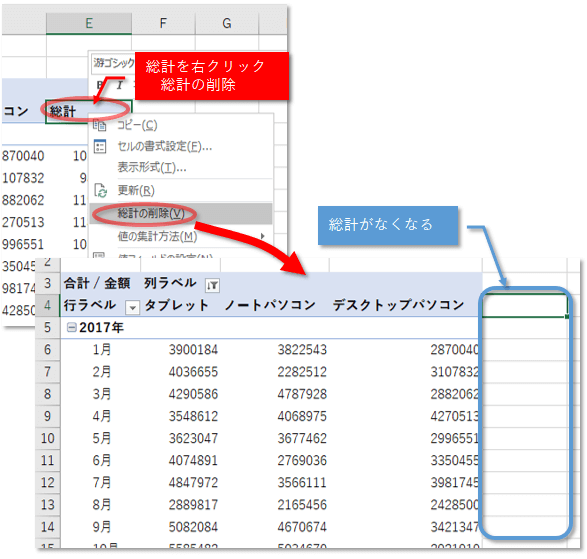 総計の削除